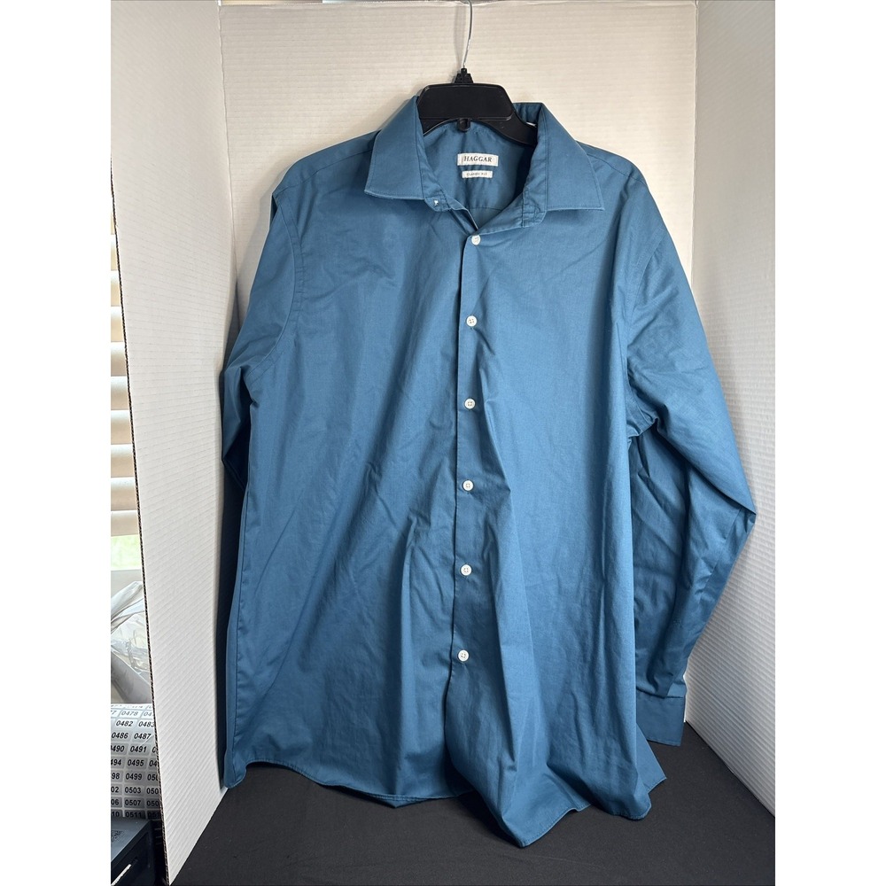 Haggar Mens Dress Shirt Size 17-17.5 34/35 Teal Button Up NWOT